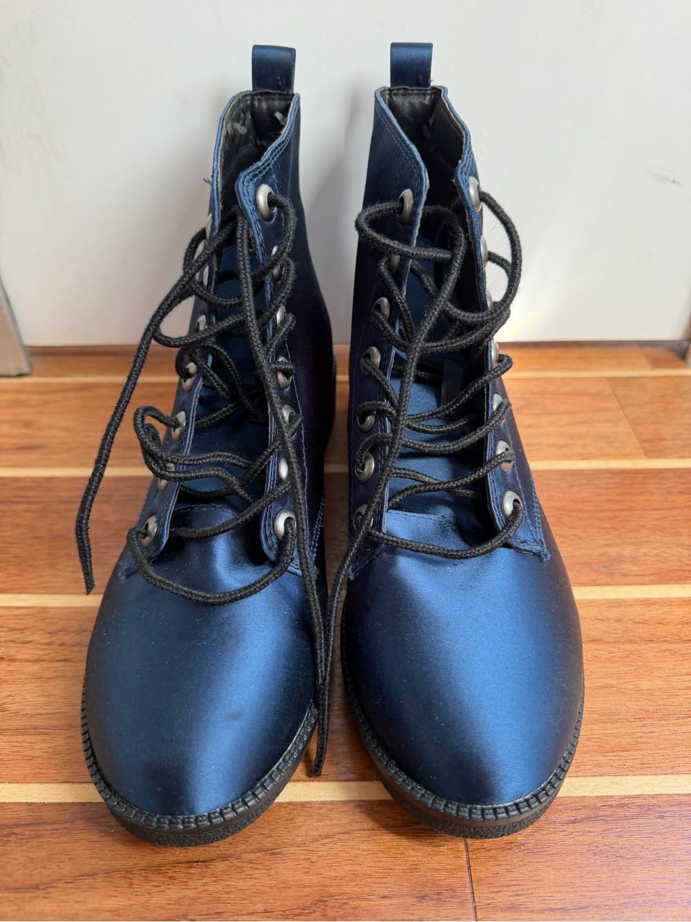 Dirty Laundry - Lace Up Ankle Boots Dark Navy Blue Satin Women’s US 8 NWOB